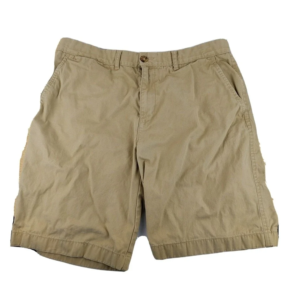 Tommy Hilfiger Mens 36 Chino Shorts Khaki‎ Solid Casual Flat Front 100% Cotton